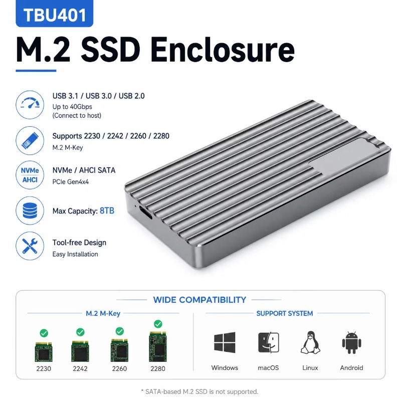 Aluminum M.2 NVMe SSD Enclosur - огляд і ціна Usb4 40Gbps External Ssd 8Tb